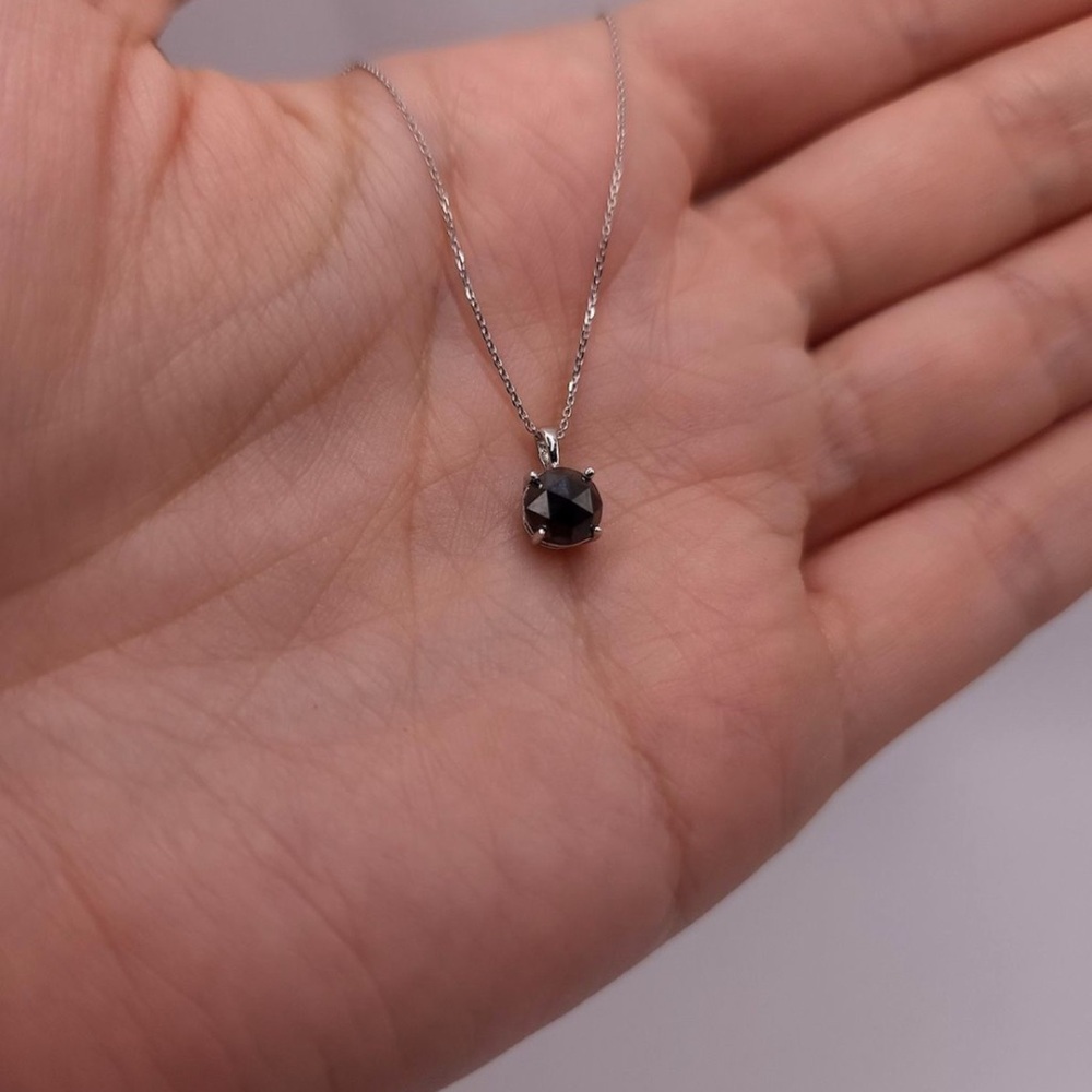 Natural 0.75ct Black Diamond Pendant in 14K White Gold, NWT,BWith Chain